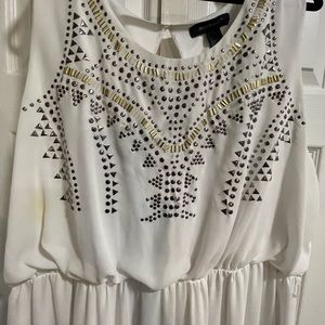 Long white dress with metallic accents